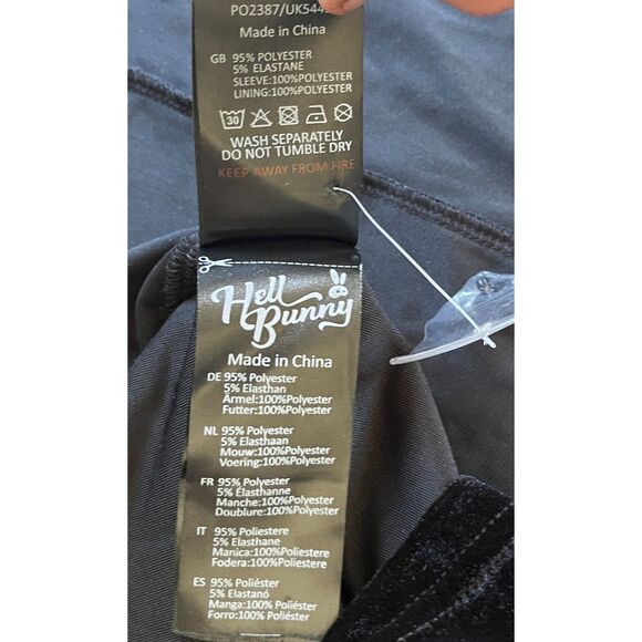 Hell Bunny Black Long Sleeve Velvet Bow Tie Mini Dress   Women's Plus Size 3XL - Picture 6 of 11